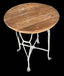 G - Vintage Oval Table with Wrought Iron Base
