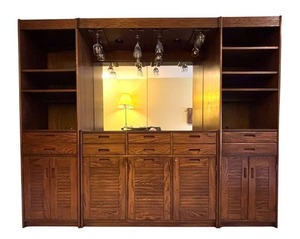 LL- Vintage Bar Cabinet with Mirror, Glassware Rack