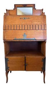LR- Antique Victorian Era Slat Front Secretary Desk