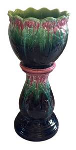 MB - Vintage Majolica Jardinire - Tall Vintage Glazed Planter