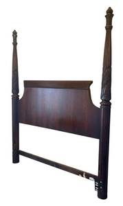 MB - Dark Wood Queen Headboard with Carved Posts