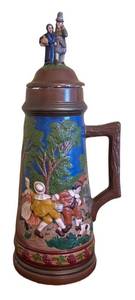 MB - Vintage Ceramic Hand Painted Stein with Hand-Painted Village Scene