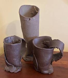 MB - Artisan Crafted Two Pottery Cups with Vase by JD