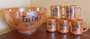 MB - Vintage Fire King Egg Nog Lusterware Bowl with 5 Mugs Set