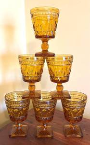 MB - Seven Vintage Indiana Glass Colony Park Lane Amber Water Goblets