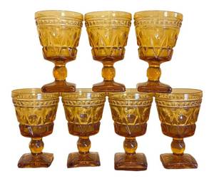 MB - Vintage Indiana Glass Colony Park Lane Amber Stemware - 7 Glasses