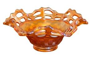 MB - Fenton Marigold Carnival GlassOpen Lace Edge Candy Dish