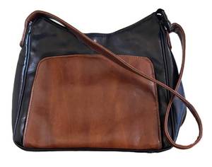 MB - Italian Leather Handbag - Black Body with Brown Front Pocket
