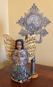 MB - Vintage Ethiopian Processional Cross With Angel Figurine