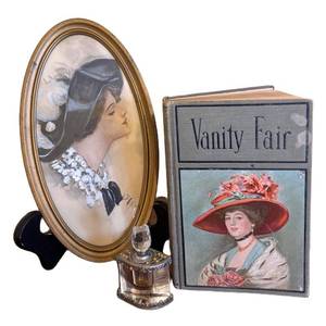 MB - Vintage Harrison Fisher Vanity Fair Print, Vanity Fair Book & Perfume Bottle