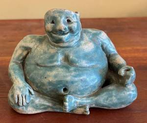MB - Blue Glazed Ceramic Vintage Figurine