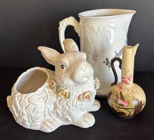 LR - Vintage Pitcher and Vase with Bunny Planter