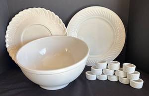 LR - Platters, Bowl and Napkin Rings by Gibson, California Pottery and More