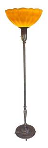 LR - Vintage Floor Lamp - Ornate Metal Base with Scalloped Glass Shade