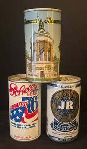 LL - Vintage Beer Cans Set - Schells Farmfest 76, Hermanns Monument Pilsner and JR Ewings Private Stock Americas Bicentennial