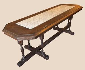LL - Vintage Height-Adjustable Coffee Table with Marble Inlay