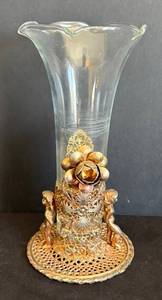 LR - Vintage Cherub Accented Glass Vase