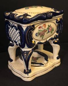LL - Vintage Hand-Painted Ceramic Lidded Jar