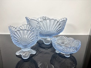 Vintage Mosser Glass Footed Bowl 3 Piece Set