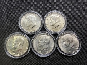 Five BU 1964-D 90% Silver Kennedy Half Dollars