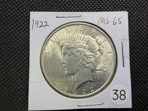 1922 Peace Silver Dollar Marked MS65 When Purchased - Nice Mint Luster