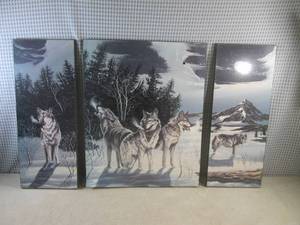 (FS) 3-Piece Wolves Wall Decor Cloc...