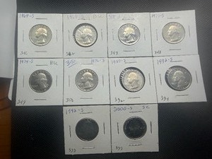 Ten Washington Quarters Various Dates and Mints some marked BU when purchased