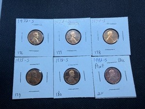 Six Lincoln Memorial Cents Various Dates some marked BU when purchased