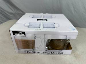 New 4 pc Glass Coffee Mug Set