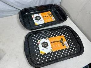 New Graniteware Porcelain Coated Grill Tray and Drip Tray