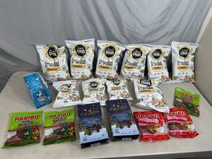 Assorted Snacks, SMores Popcorn, Gummy Candy, Mini Chicles, Chocolove