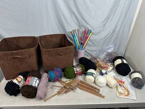 Knitting Supplies, Needles, Yarn, Fabric Bins, and More