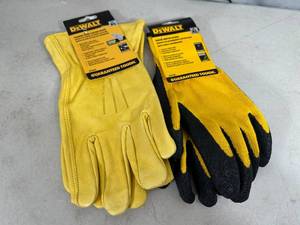 New Dewalt Leather Gloves and Coated Gripper Work Gloves - Size XL
