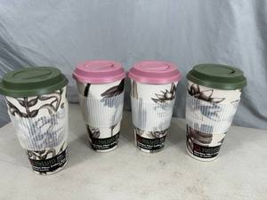 4 New Bamboo Fiber Coffee Mugs with Lid and Heat Sleeve