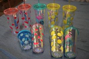 Reusable cups with lids and straws...