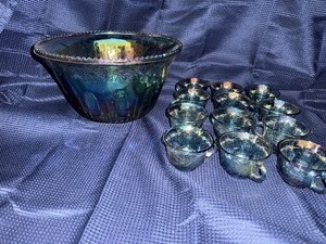 Carnival glass Punchbowl, and cups set