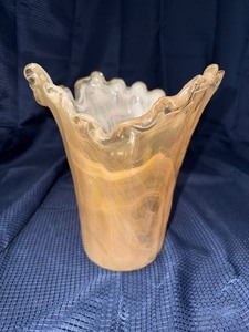 Cream splash glass art vase