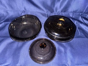 Brown Bakeware glass that glows green