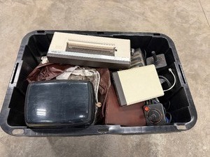 Large Bin of Assorted Vintage Electronics - ATARI Items Many Floppy Disks Games &amp Much More