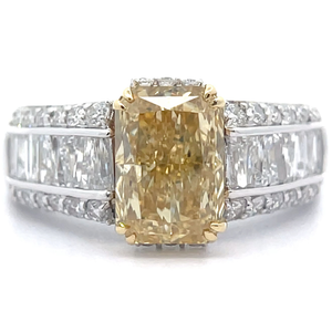 3.88 Carat Radiant Fancy Yellow & White Diamond Triple Row Cathedral Ring in 14k Two-Tone Gold w IGI REPORT $6,250 Retail VIDEO