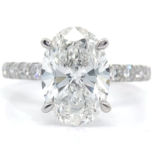 4 Carat Diamond Oval Solitaire Pav Hidden Halo Ring in 14k White Gold VIDEO