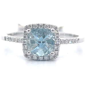 Johnny Wang 0.87 Carat Natural Aquamarine & Diamond Halo Cathedral Ring in 14k White Gold VIDEO