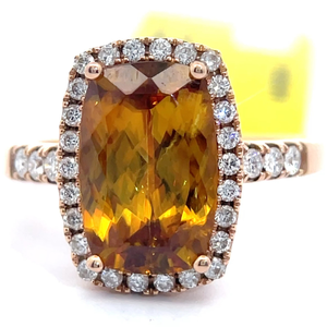 Ben Kho 4.43 Carat Natural Sphene & Diamond Rectangular Halo Ring in 14k Rose Gold Retail $4,200 VIDEO