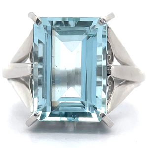 5.42 Carat Natural Aquamarine Emerald Cut Solitaire Split Shank Ring in Platinum VIDEO
