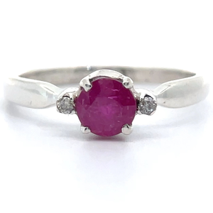 Natural Ruby & Diamond Three-Stone Ring VIDEO