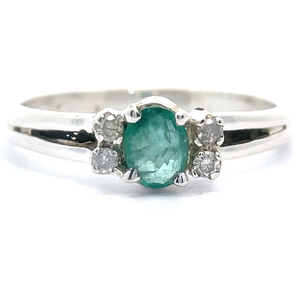 Oval Natural Emerald & Natural Diamond Petite Cluster Ring VIDEO