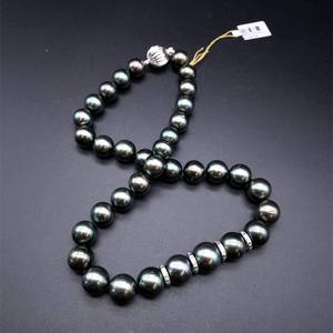 Tahitian Pearl (11 - 14mm) & Natural Diamond Necklace in 14K White Gold $9,680 Appraisal Included VIDEO
