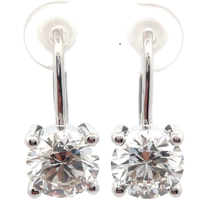 NEW 4 Carat Diamond Round Solitaire Drop Lever Back Earrings in 14k White Gold VIDEO