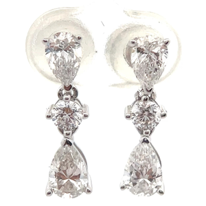 NEW 1.50 Carat Diamond Three-Stone Linear Dangle Earrings in 14k White Gold Retail $389 VIDEO