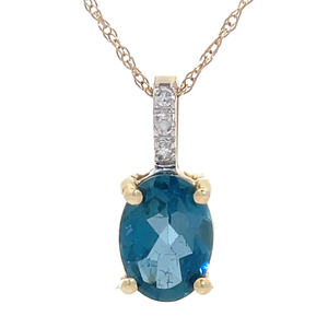 Ben Kho Natural London Blue Topaz & Pav Natural Diamond Pendant Necklace in Yellow Gold Retail $139 VIDEO